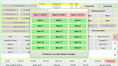 Bistro-Cash Kassensoftware Gastauswahl mit Splttfunktion